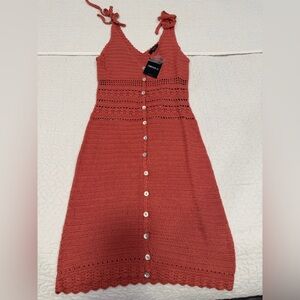 Elegant Crochet Button-Down Dress in Coral